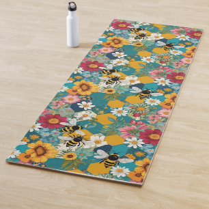 Bees and Florals Bee Flower Pattern Yoga Mat