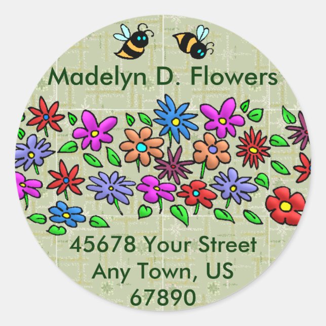 Bees and Flowers Classic Round Sticker (Front)