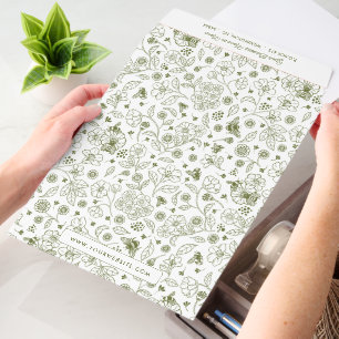Bees and Flowers Hand Drawn Pattern Business Envelope Mailers