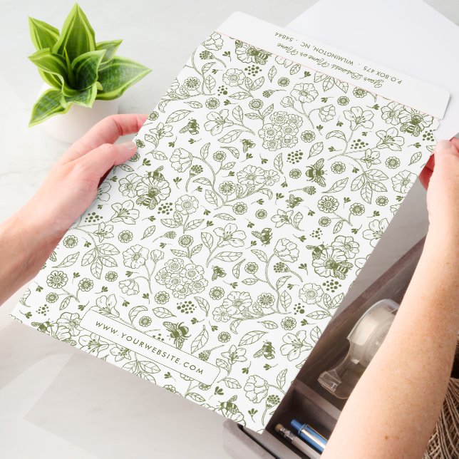 Bees and Flowers Hand Drawn Pattern Business Envelope Mailers (Desk)