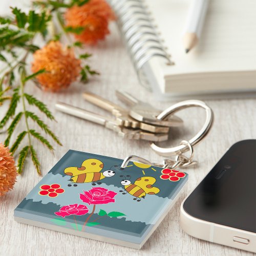 Bees And Flowers Keychain