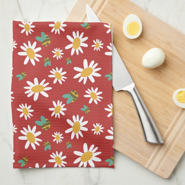 Bees and Flowers  Kitchen Towel (Quarter Fold)