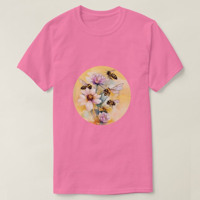Bees And Flowers T-Shirt (Design Front)