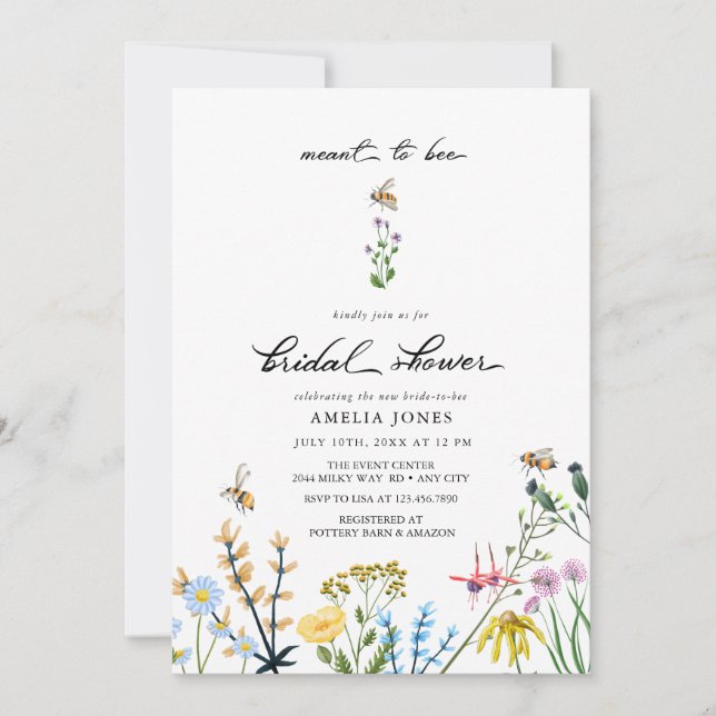 Bees and Flowers | Watercolor Bridal Shower Invitation (Front)