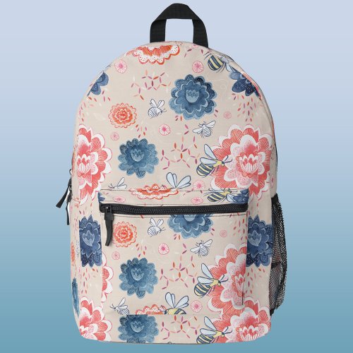 Bees and Flowers Watercolor Printed Backpack
