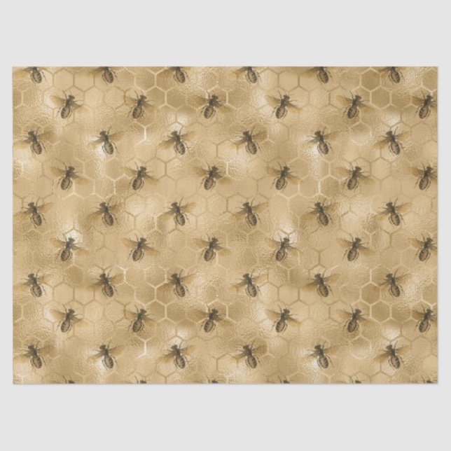 Bees and Gold Honeycomb Decoupage Tissue Paper (Front)