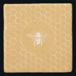 Bees and Golden Honeycomb Pattern Stone Coaster<br><div class="desc">Single bee in a round frame on a brush stroked hexagon honeycomb pattern.  Available in a wide variety of products!</div>