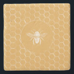Bees and Golden Honeycomb Pattern Stone Coaster<br><div class="desc">Single bee in a round frame on a brush stroked hexagon honeycomb pattern.  Available in a wide variety of products!</div>