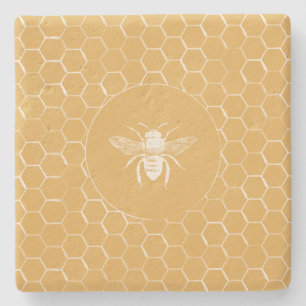Bees and Golden Honeycomb Pattern Stone Coaster