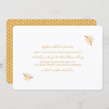 Bees And Golden Honeycomb Pattern Wedding Invitation by Charmalot at Zazzle