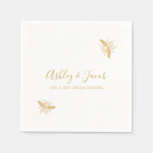 Bees and Golden Honeycomb Pattern Wedding Napkins