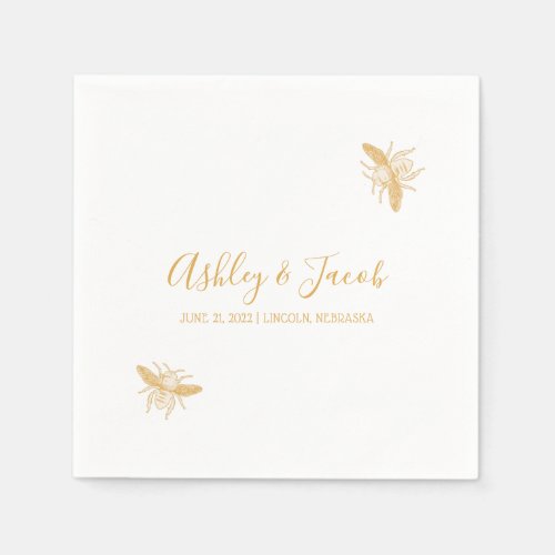 Bees and Golden Honeycomb Pattern Wedding Napkins