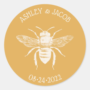 Bees and Golden Honeycomb Wedding Classic Round Sticker