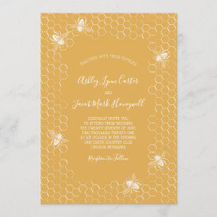 Bees and Golden Honeycomb Wedding Invitation