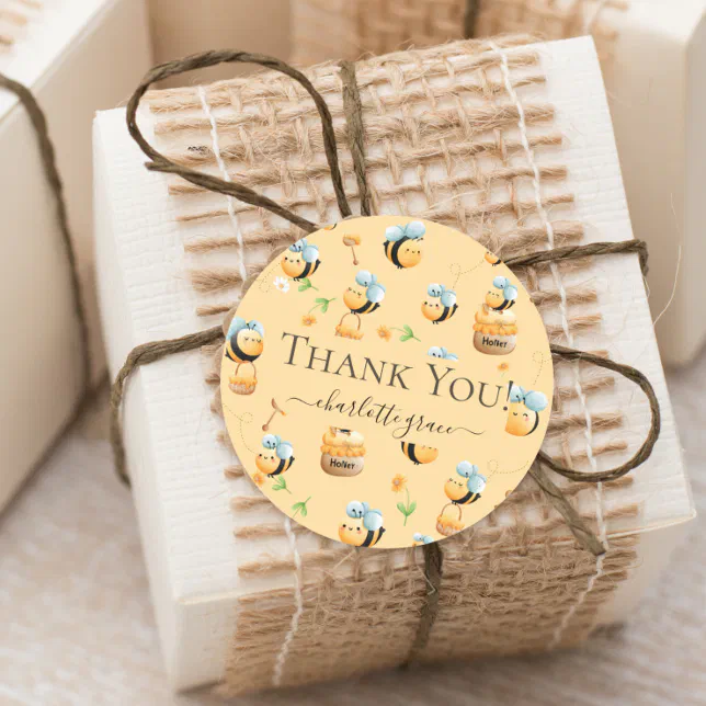 Bees and Honey 1st Bee-Themed Birthday Thank You Classic Round Sticker ...