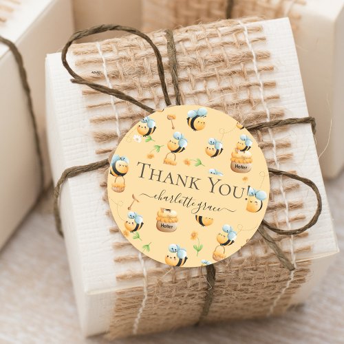 Bees and Honey 1st Bee_Themed Birthday Thank You Classic Round Sticker