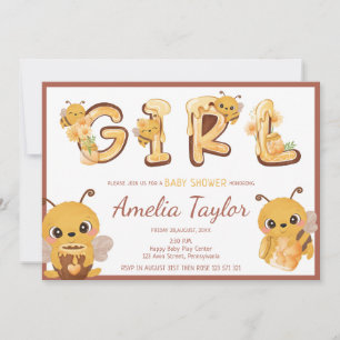 Bees and honey Girl sweet letters Baby shower Invitation