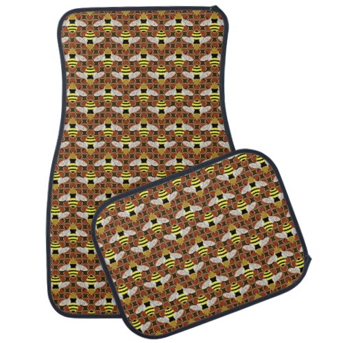 Bees and Honeycomb Graphic Pattern Car Mat