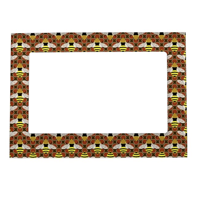 Bees and Honeycomb Pattern Magnetic Photo Frame (Front)