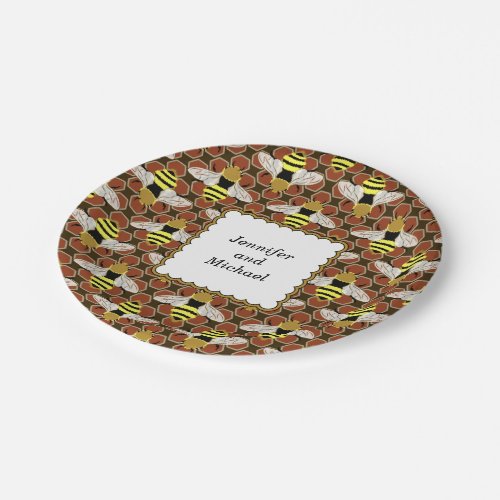 Bees and Honeycomb Pattern Paper Plates