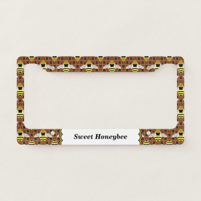 Bees and Honeycomb Pattern Personalized License Plate Frame (Front)