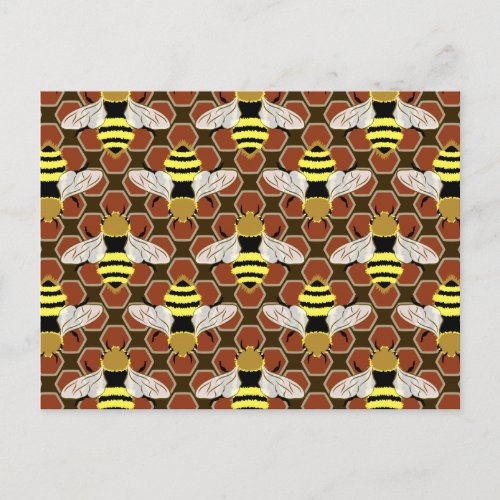 Bees and Honeycomb Pattern Postcard