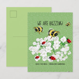BEES and LadyBugs - Art by LeahG Save The Bees Postcard