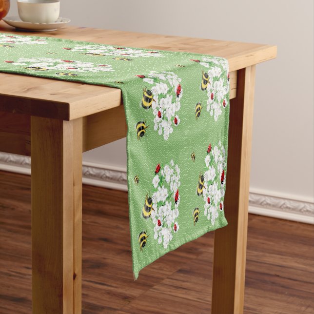BEES and LadyBugs - Art by LeahG Save The Bees Short Table Runner (In Situ)