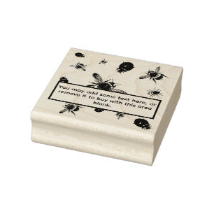 Bees and Ladybugs Black Area Rubber Stamp