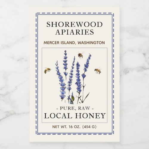 Bees and Lavender 2x3 Honey Label