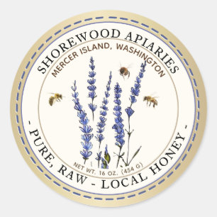 Bees and Lavender Honey Ivory Metallic Gold Classic Round Sticker