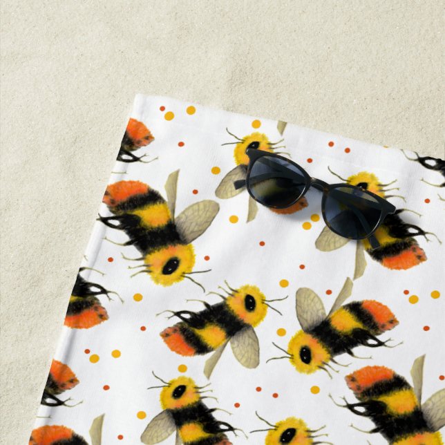 Bees And Polka Dots  Beach Towel (In Situ)