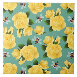 Bees And Roses Ceramic Tile