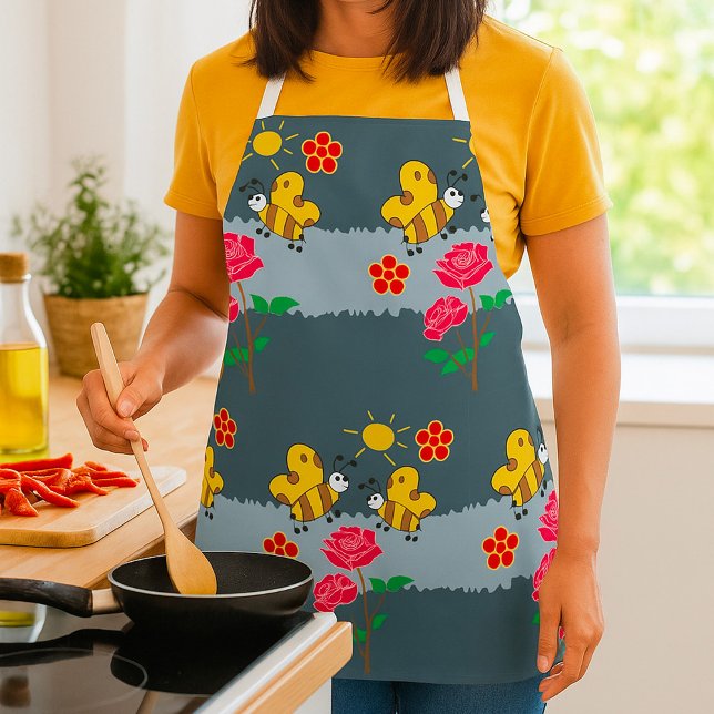 Bees and Roses Floral Garden Apron (Creator Uploaded)