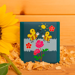 Bees and Roses Floral Garden Button
