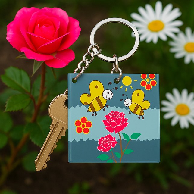 Bees and Roses Floral Garden Keychain (Creator Uploaded)