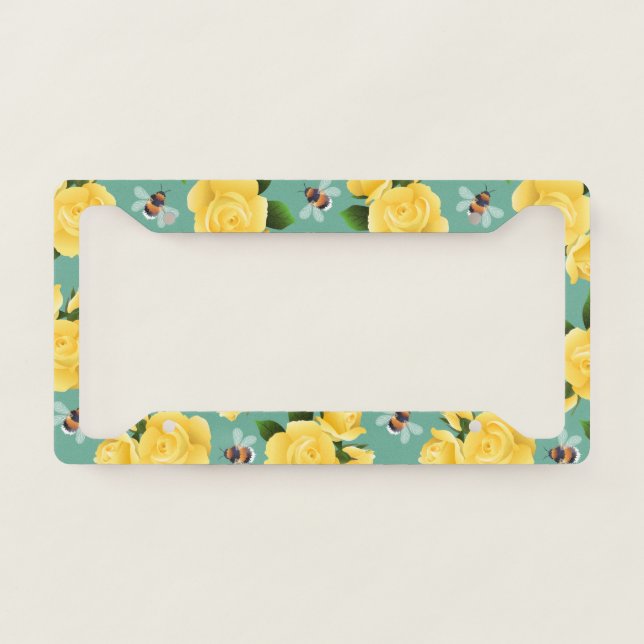 Bees And Roses License Plate Frame (Front)