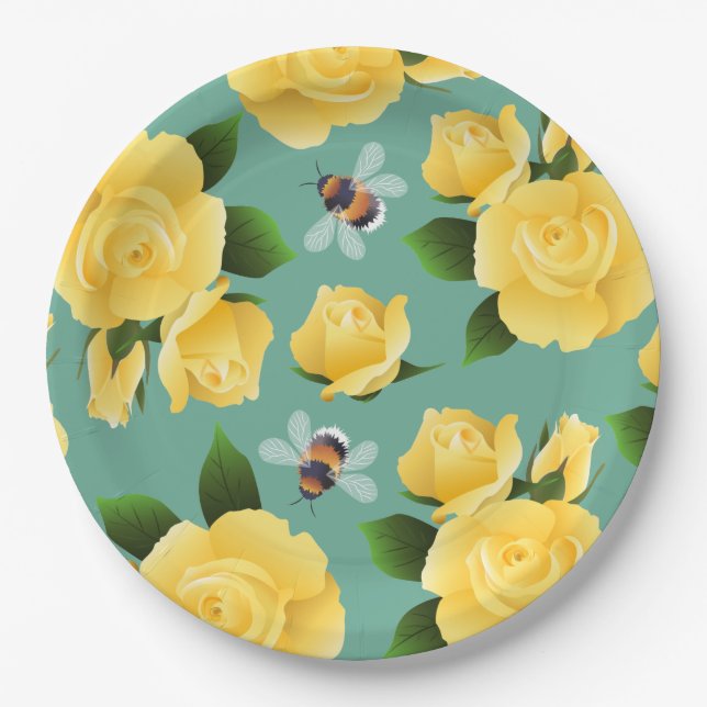 Bees And Roses Paper Plates (Front)