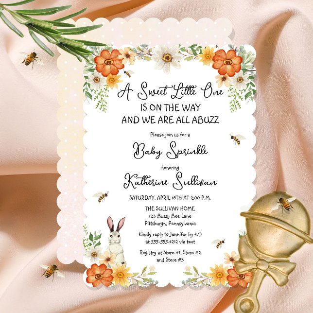 Bees and Spring Flowers | Bunny Girl Baby Sprinkle Invitation (Creator Uploaded)