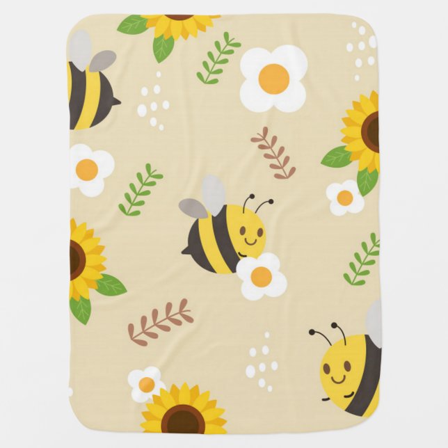 Bees and Sunflowers Baby Blanket (Front)