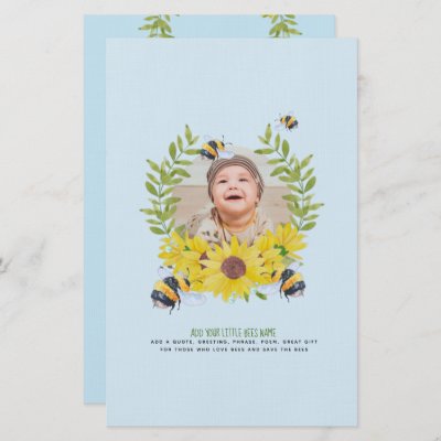 BEES and Sunflowers Photo New Baby Stationery