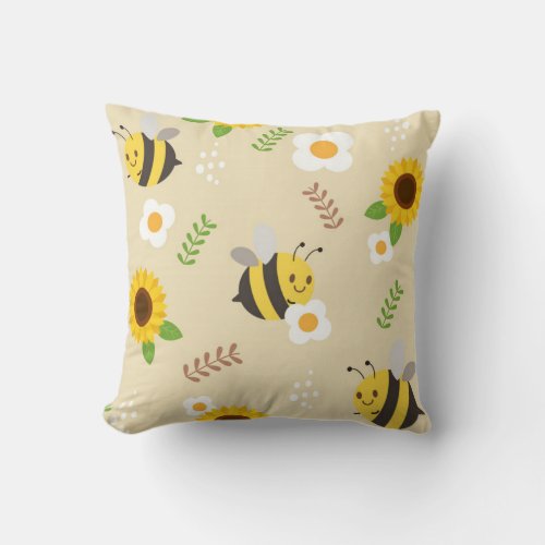 Bees and Sunflowers Throw Pillow