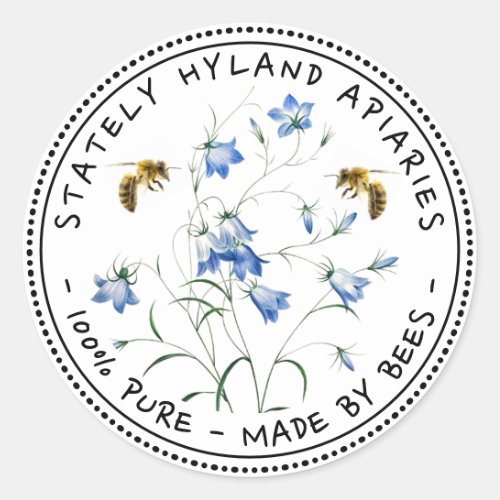 Bees and Vintage Bluebells Honey Jar Lid Label 