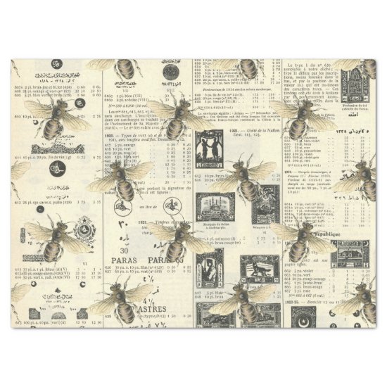 Bees and Vintage Catalog Decoupage Tissue Paper
