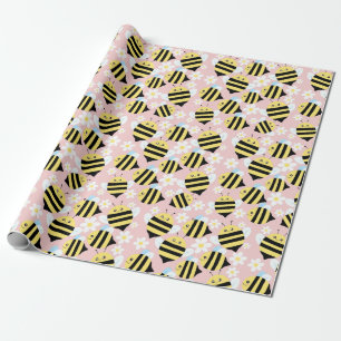 Bees And White Flowers Wrapping Paper