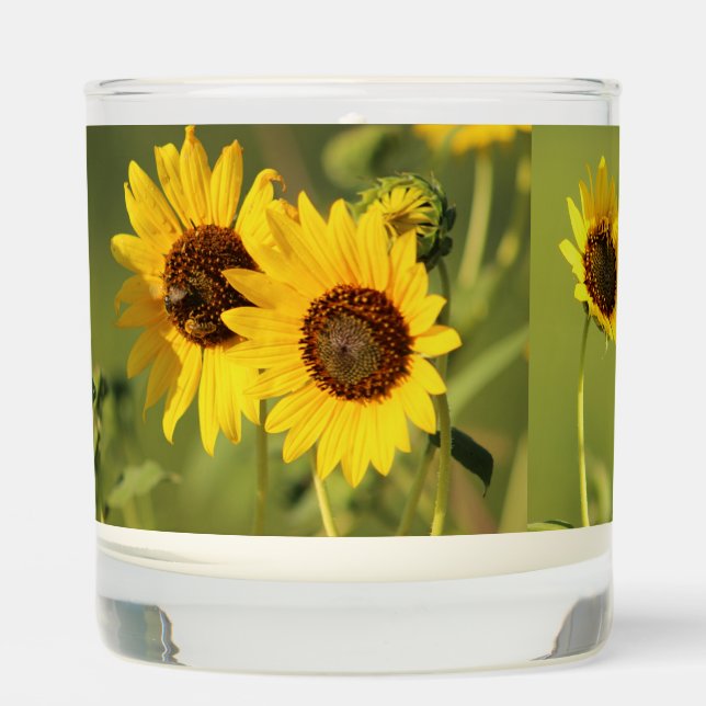 Bees and Wild Sunflowers Photo Collage Scented Candle (Front)