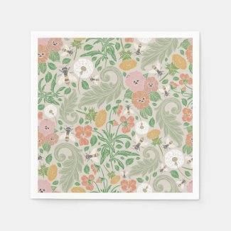 Bees and Wildflowers Garden Print Paper Napkins