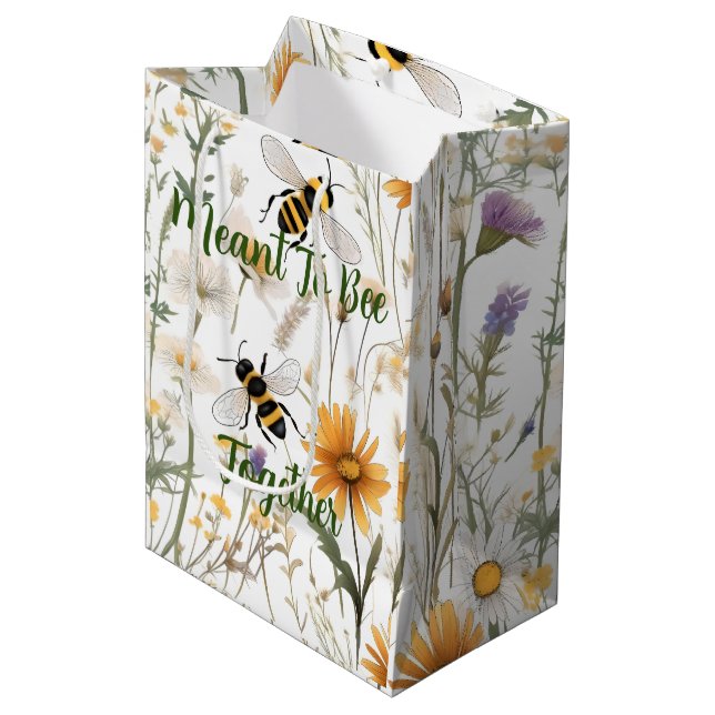 Bees And Wildflowers Meant To Bee Together, Medium Gift Bag (Front Angled)
