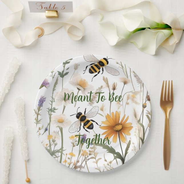 Bees And Wildflowers Meant To Bee Together, Paper Plates (Wedding)