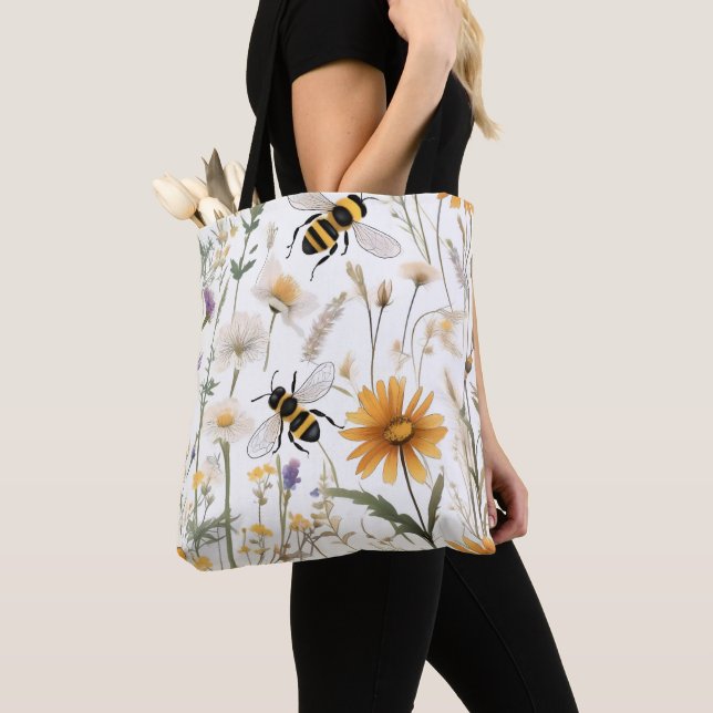 Bees And Wildflowers,  Tote Bag (Close Up)